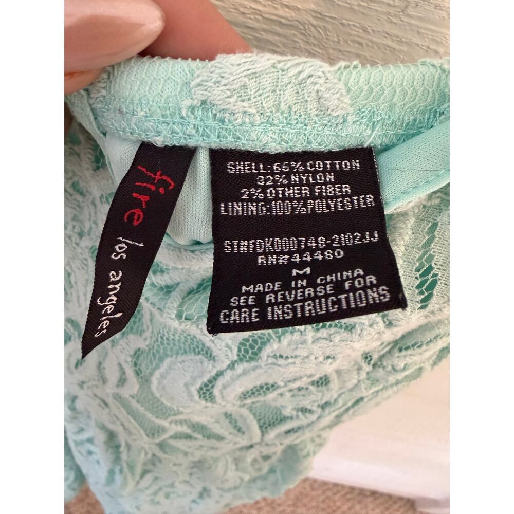 Fire Los Angeles Mint Green Lace Babydoll Dress Size M Sleeveless Floral Lace - Picture 6 of 8